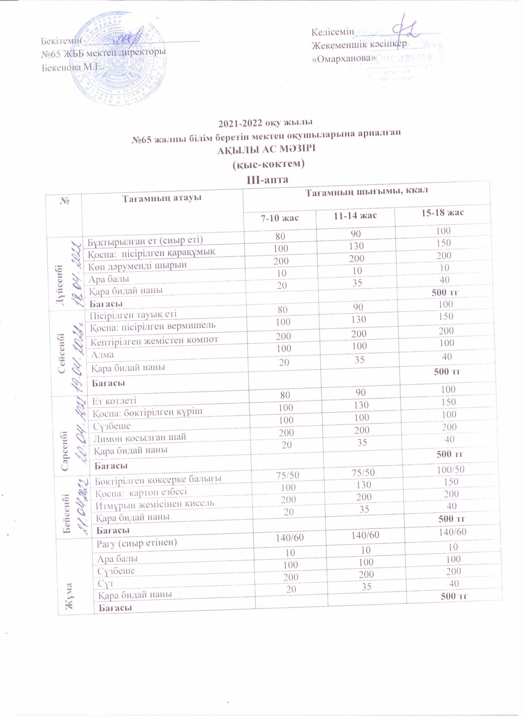 Меню бесплатное и платное с 18.04. по 22.04.2022г