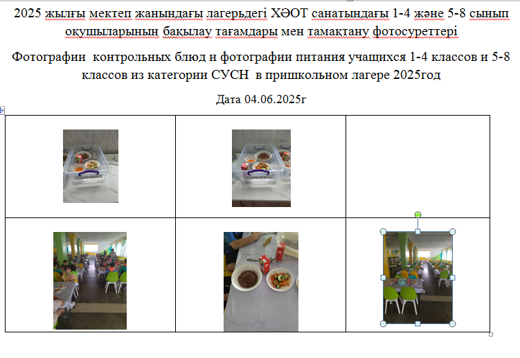 04.06.2025 ж. "Солнышко" мектеп жанындағы лагерінің тегін мәзірі.//// Бесплатное  меню пришкольного лагеря за 04.06.2025г.