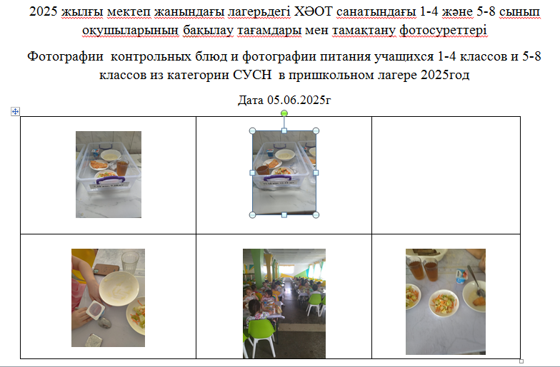 05.06.2025 ж. "Солнышко" мектеп жанындағы лагерінің тегін мәзірі./// Бесплатное  меню пришкольного лагеря " Солнышко" за 05.06.2025г.