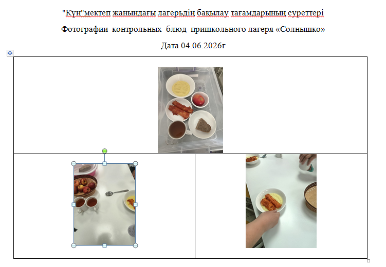 04.06.2026 Ж. арналған "күн" мектеп жанындағы лагерьдің тегін мәзірі./// Бесплатное меню пришкольного лагеря "Солнышко" на 04.06.2026г.