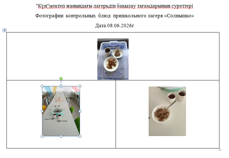 08.06.2026 Ж. арналған "Күн" мектеп жанындағы лагерьдің тегін мәзірі./// Бесплатное  меню пришкольного лагеря  " Солнышко"   на 08.06.2026г.